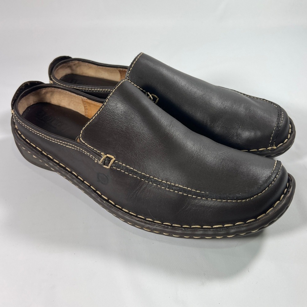 Born women’s Brown Leather Slip-On Clog Mules 9.5